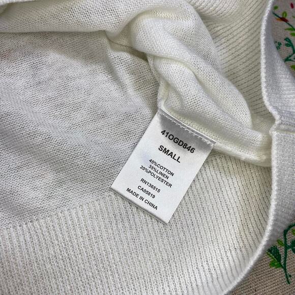 One Grey Day White Polo Pullover Sweater Knit Linen Long Sleeve Cotton Sz Small - Picture 6 of 6